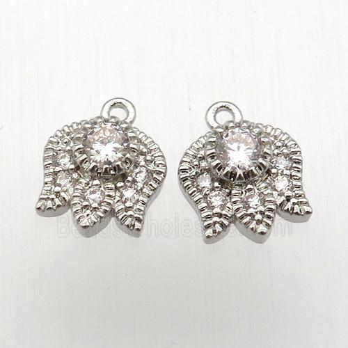 copper lotus pendant pave zircon, platinum plated
