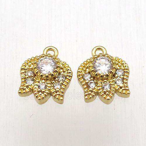 copper lotus pendant pave zircon, gold plated