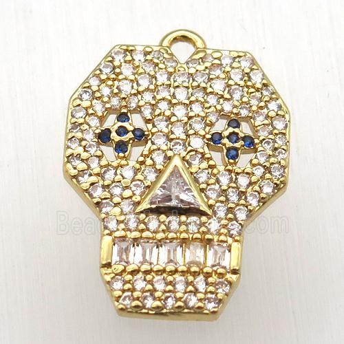 copper skull pendant pave zircon, gold plated