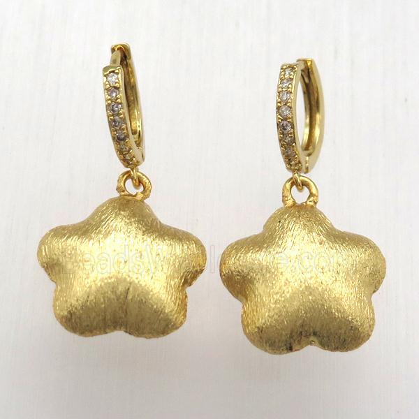 brushed copper star Hoop Earrings pave zircon, gold plated