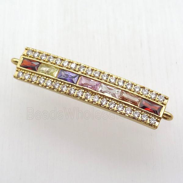 copper rectangle connector paved zircon, gold plated