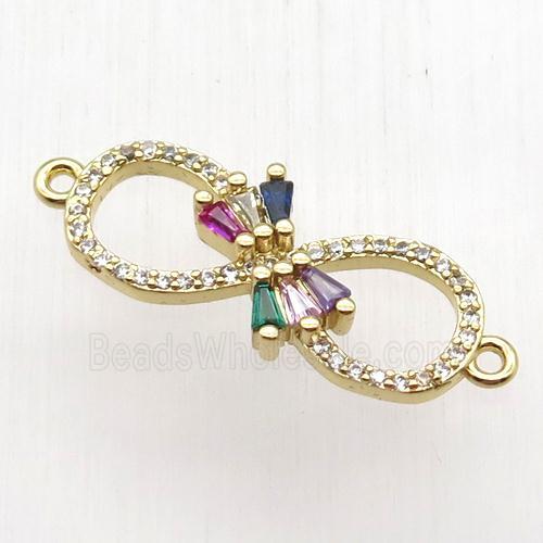 copper Infinity connector paved zircon, gold plated