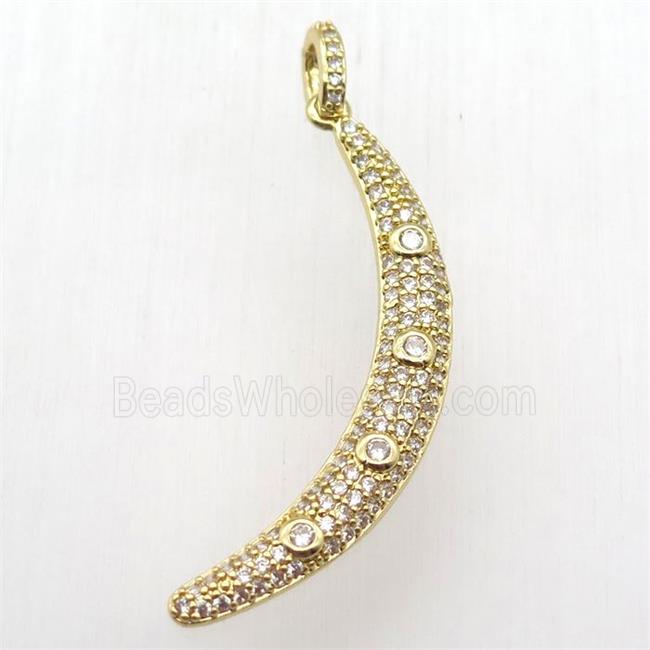 copper moon pendant paved zircon, gold plated