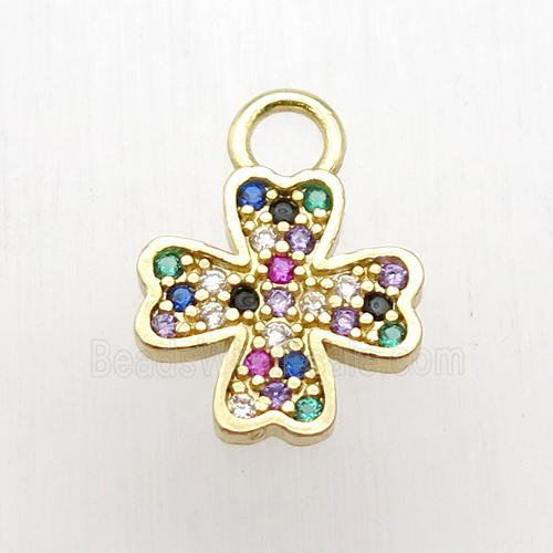 copper clover pendant paved zircon, gold plated