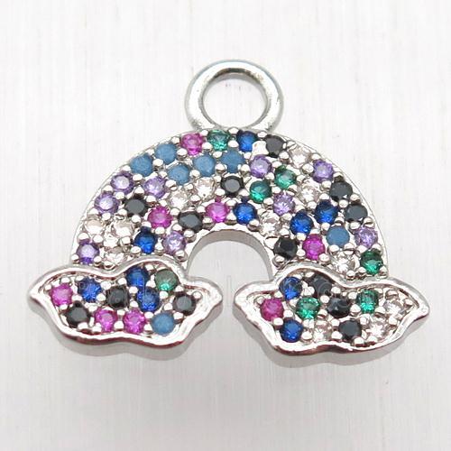 copper rainbow pendant paved zircon, platinum plated