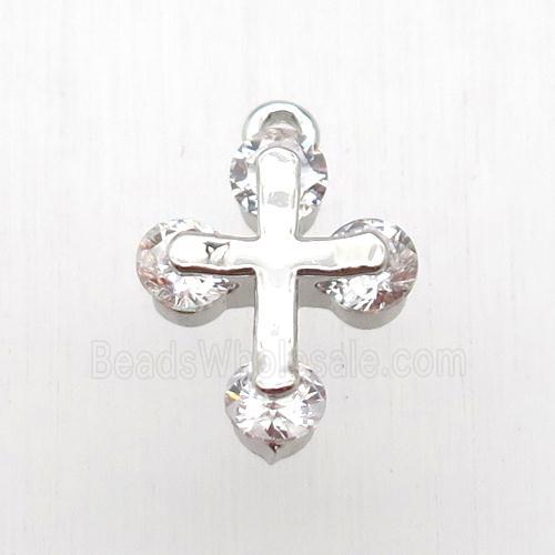 copper cross pendant paved zircon, platinum plated