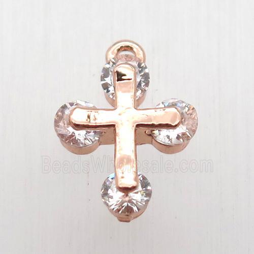 copper cross pendant paved zircon, rose gold