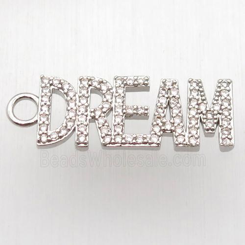 copper DREAM pendant paved zircon, platinum plated