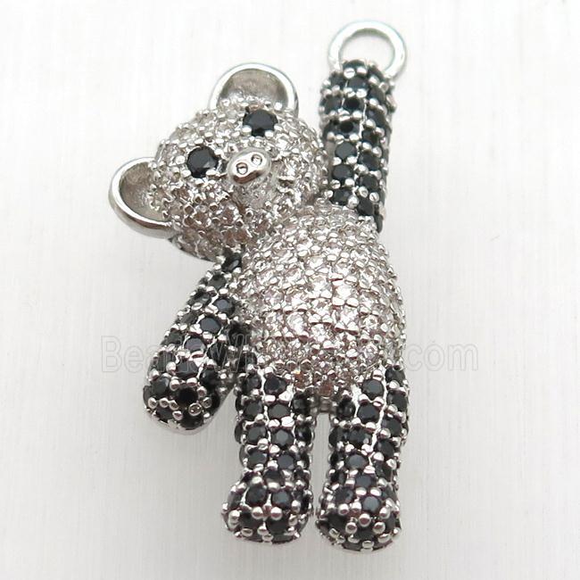 copper panda pendant paved zircon, platinum plated