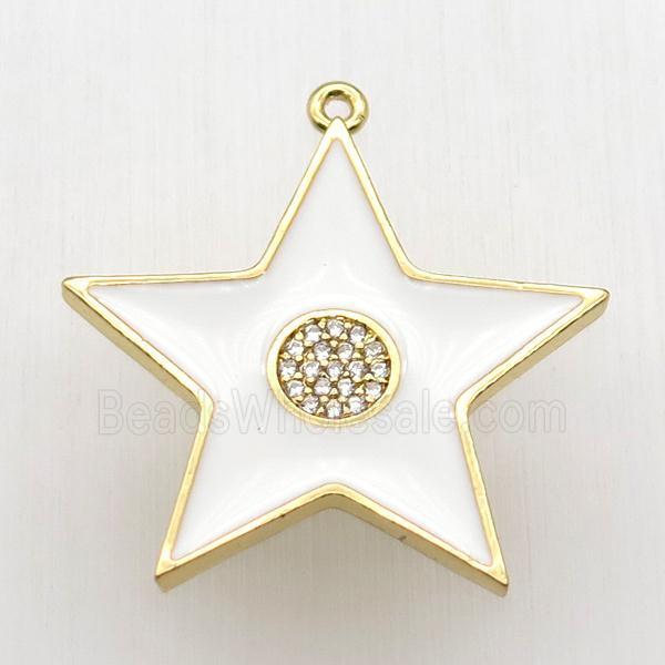 copper star pendant paved zircon, white enameling, gold plated