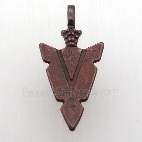 copper arrowhead pendant, antique red
