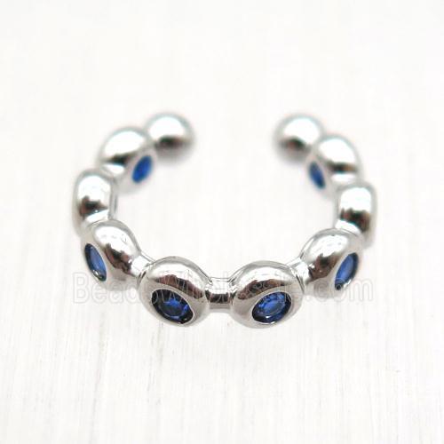 copper Clip Earrings paved blue zircon, platinum plated