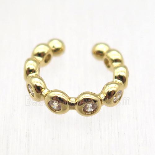 copper Clip Earrings paved zircon, gold plated
