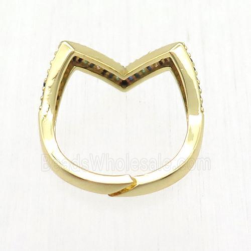 copper Ring paved zircon, resizable, gold plated