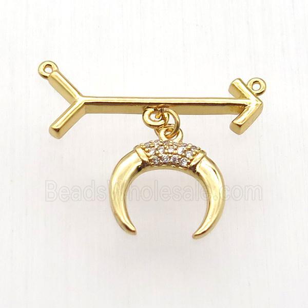 copper arrow pendant, crescent, gold plated