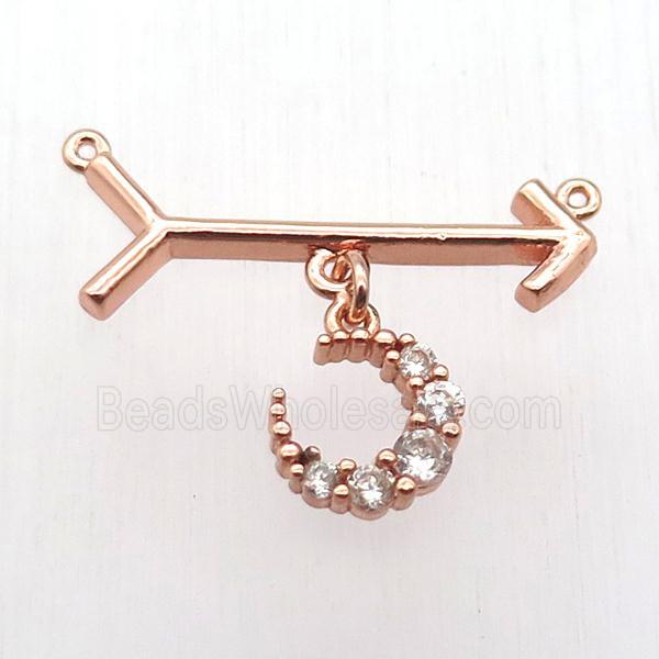 copper arrow pendant, crescent, rose gold