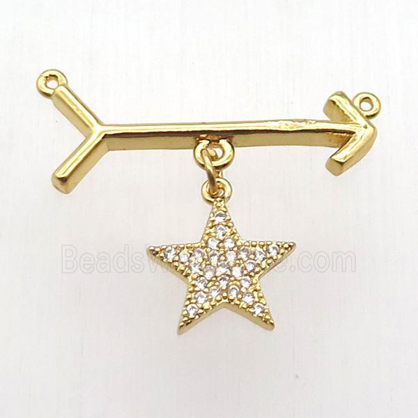 copper arrow pendant, star, gold plated