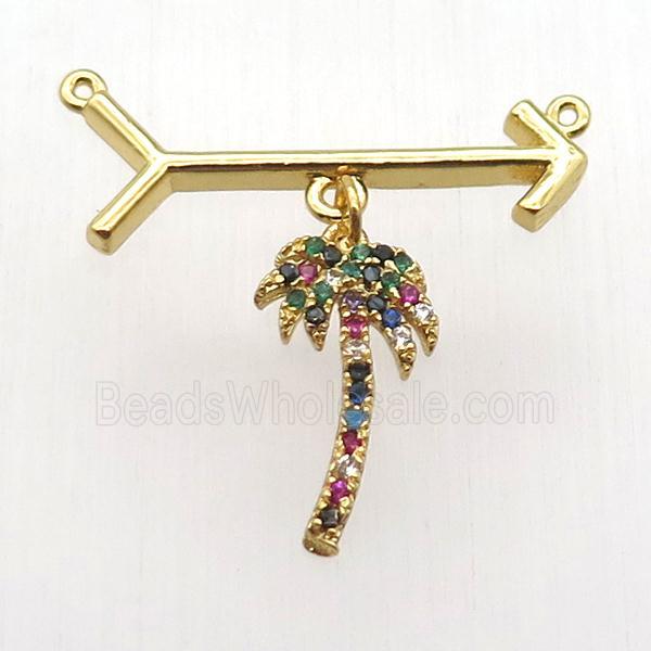 copper arrow pendant, coconut tree, gold plated