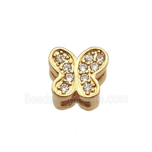 copper butterfly beads paved zircon, gold plated