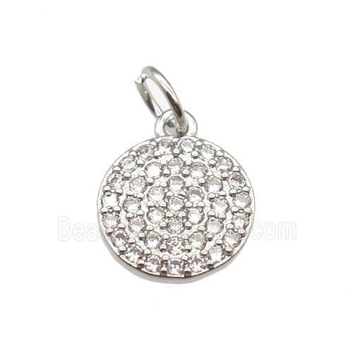 copper circle pendant paved zircon, platinum plated