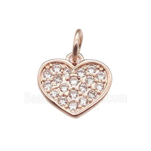 copper heart pendant paved zircon, rose gold