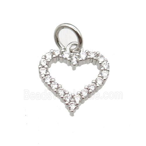 copper heart pendant paved zircon, platinum plated