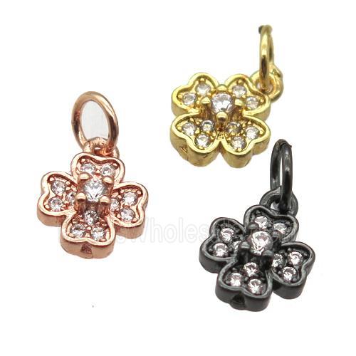 copper clover pendant paved zircon, mixed color