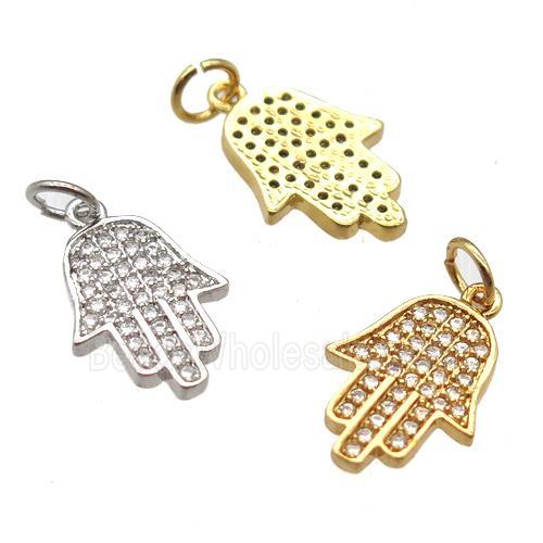 copper hamsahand pendant paved zircon, mixed color