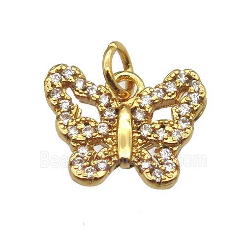 copper butterfly pendant paved zircon, gold plated