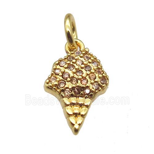 copper IceCream pendant paved zircon, gold plated