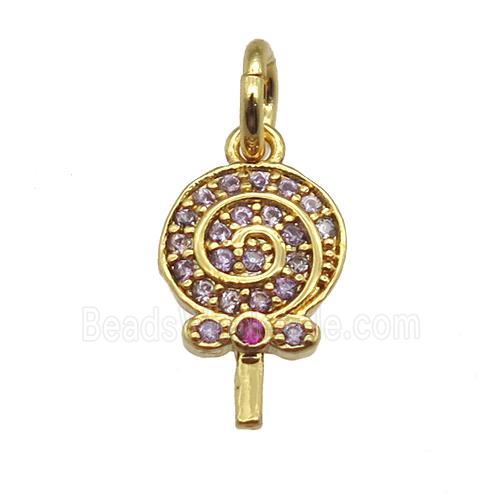 copper Lollipop pendant paved zircon, gold plated