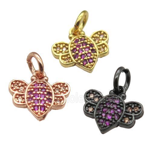 copper honeybee charm pendant paved zircon, mixed color