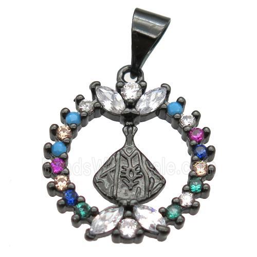 copper Wreath pendant paved zircon, black plated