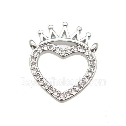 copper crown pendant paved zircon with 2loops, platinum plated
