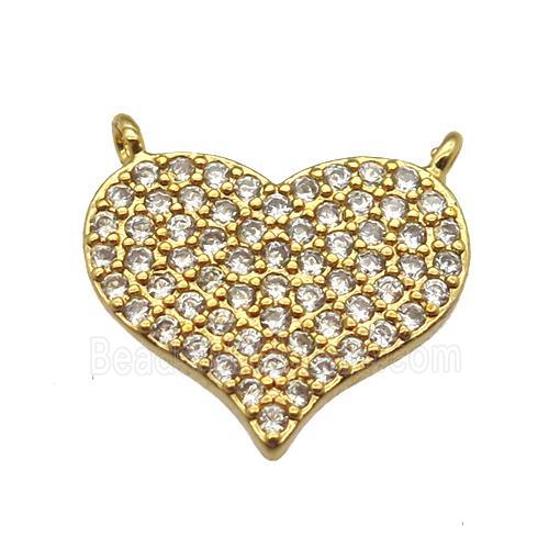 copper heart pendant paved zircon with 2loops, gold plated