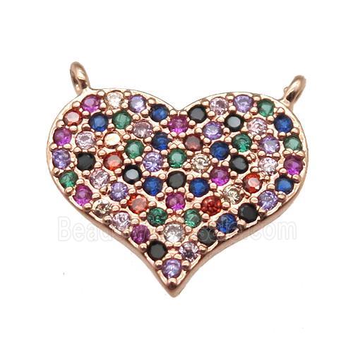 copper heart pendant paved zircon with 2loops, rose gold
