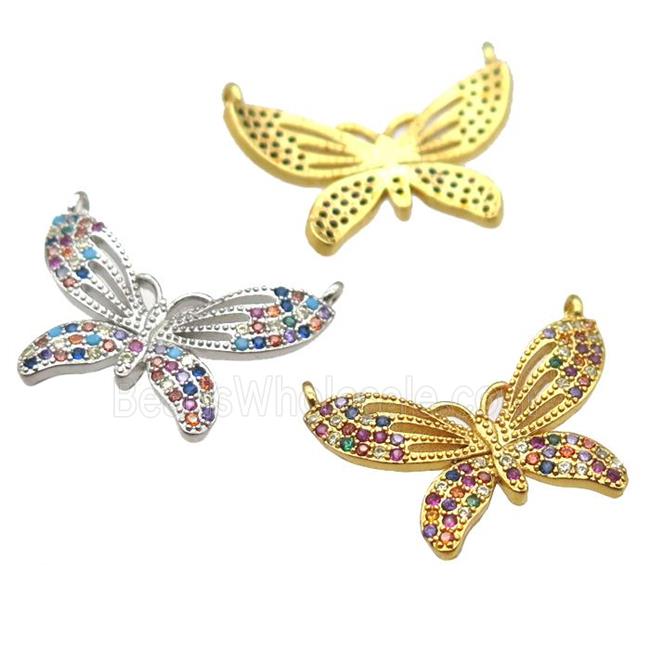 copper butterfly pendant paved zircon with 2loops, mixed color