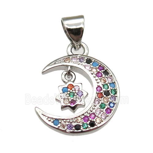 copper moon pendant pave zircon, platinum plated