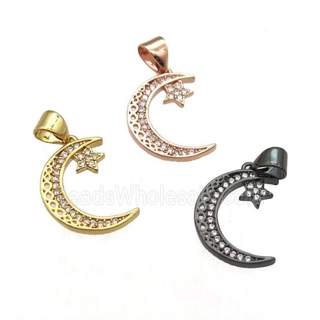 copper moon pendant pave zircon, mixed color