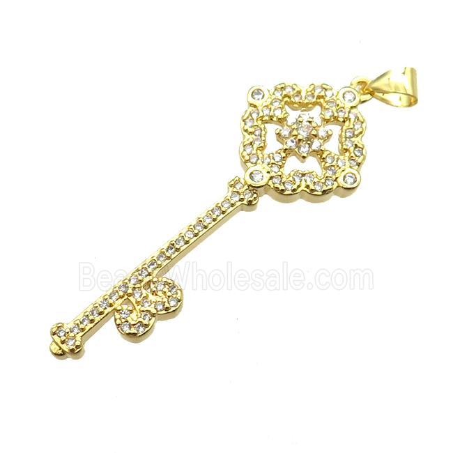 copper Key pendant pave zircon, gold plated