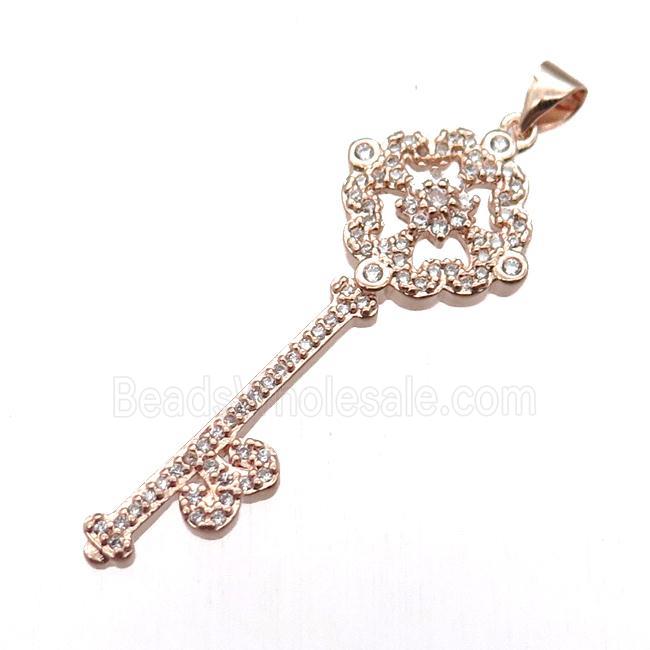 copper Key pendant pave zircon, rose gold