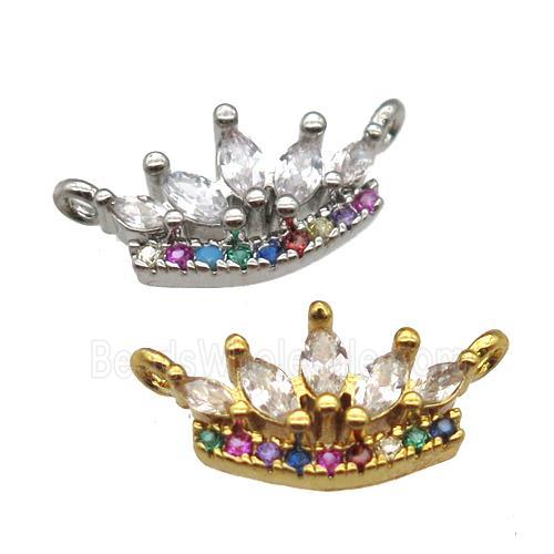 copper crown pendant pave zircon with 2loops, mixed color