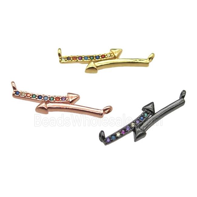 copper arrow pendant pave zircon with 2loops, mixed color