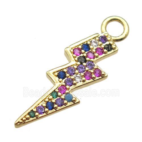 copper lightning pendant paved zircon, gold plated