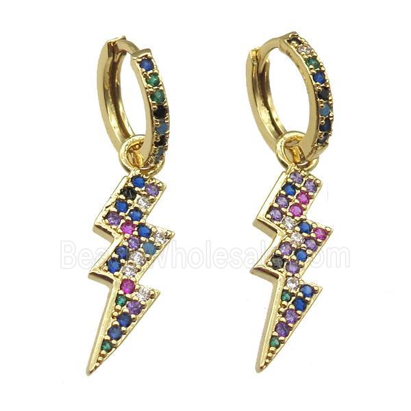 copper hoop Earring paved zircon with lightning, gold plated