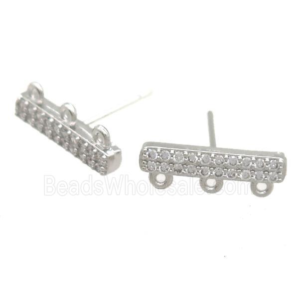 copper studs Earring paved zircon, platinum plated