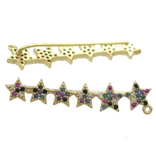 copper star brooch paved zircon, gold plated