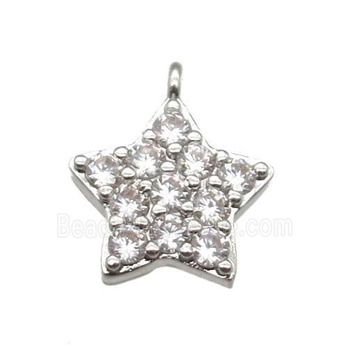 copper star pendant paved zircon, platinum plated