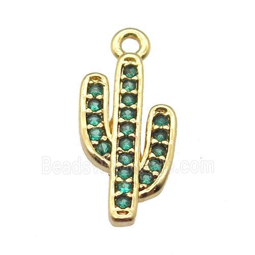 copper cactus pendant paved zircon, gold plated