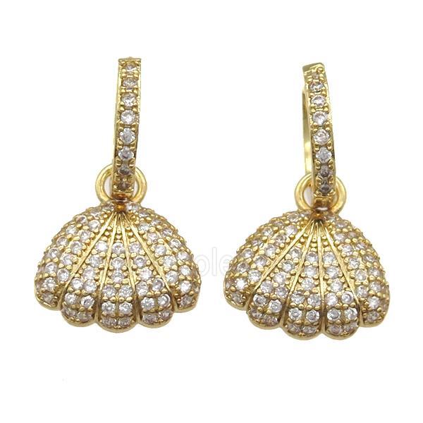 copper hoop Earring paved zircon, shelled, gold plated
